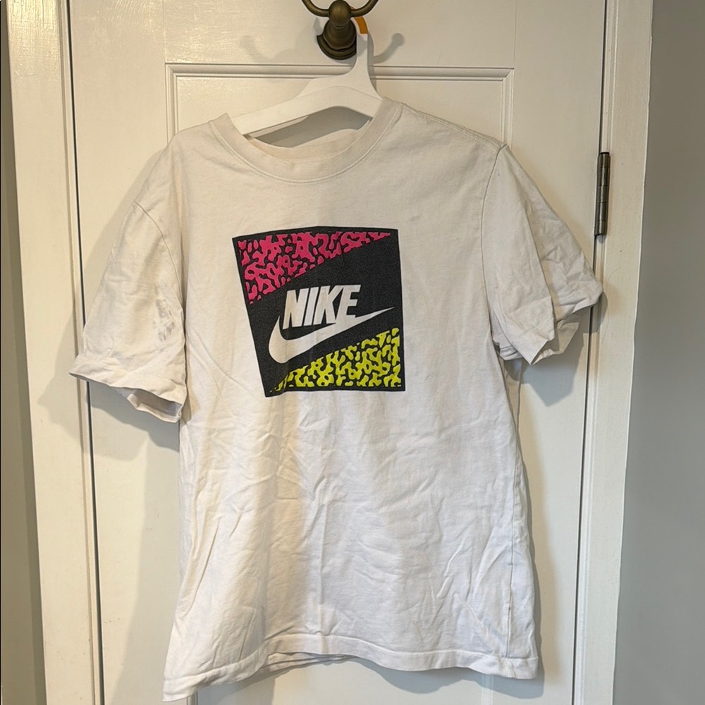 Nike White Tee with Pink and Yellow Graphic